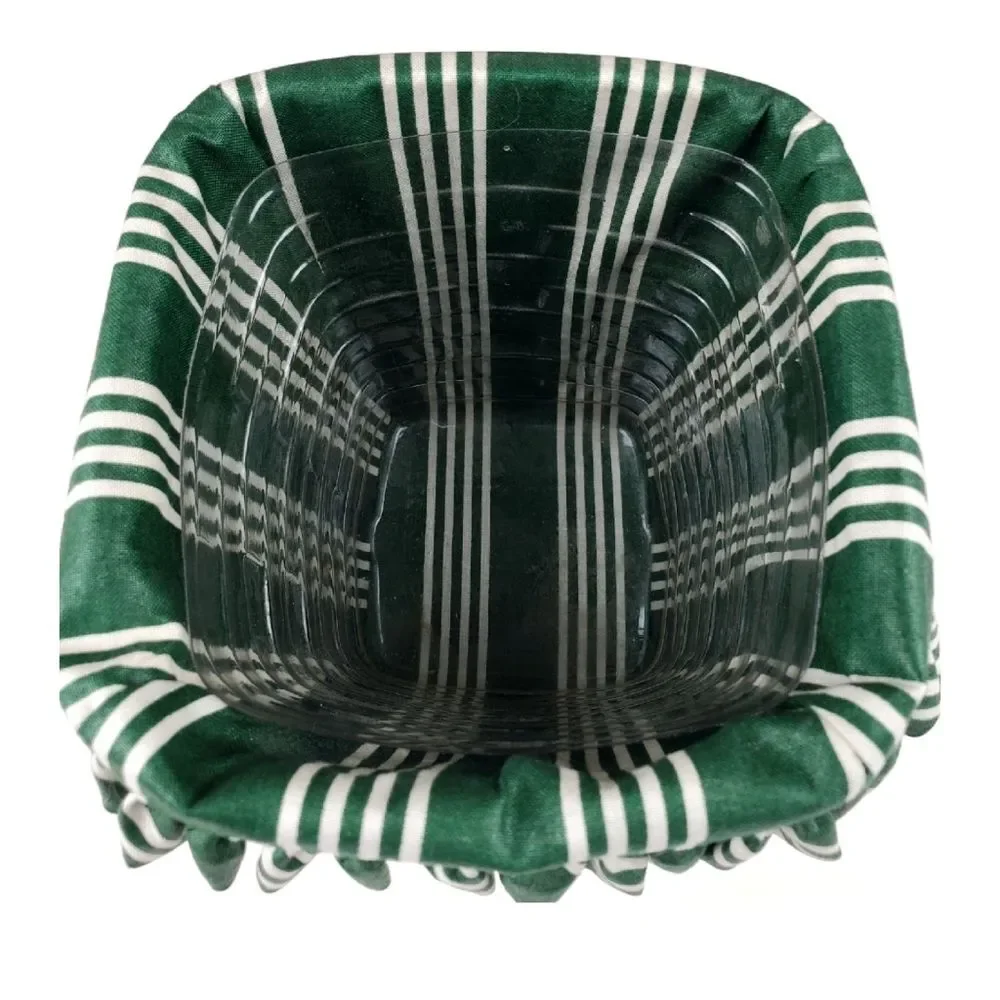 LONGABERGER 1997 Square Basket w Green Stripe Liner & Protector USA